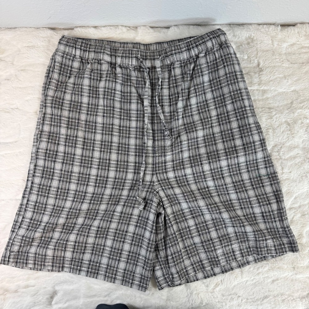 Kathy Ireland Grey Plaid Linen Blend Drawstring Shorts Womens Medium